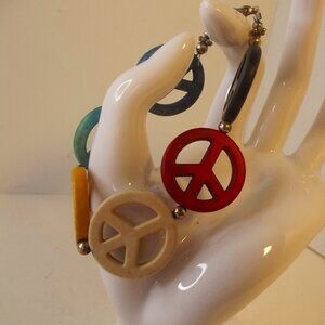 Rainbow colored Peace Sign Bracelet - 8 inches total length